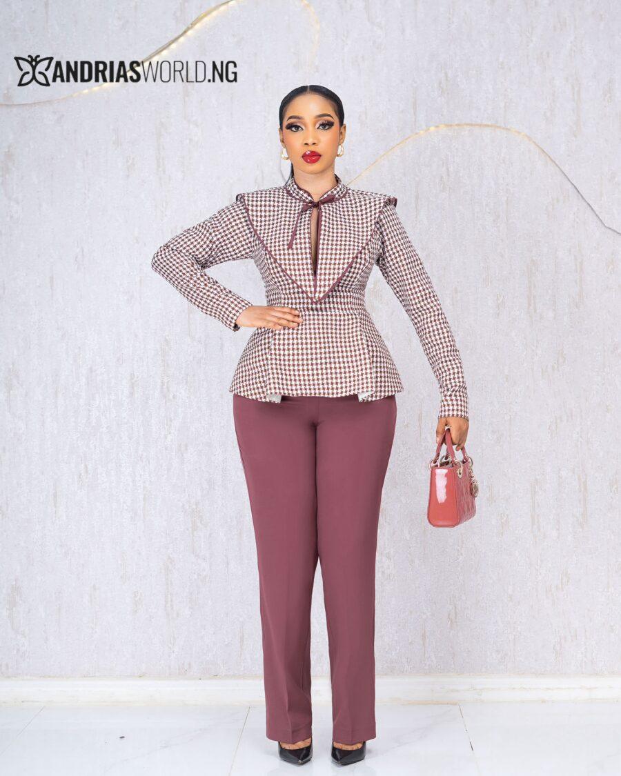 BROWN PANT AND  HOUNDSTOOTH SET