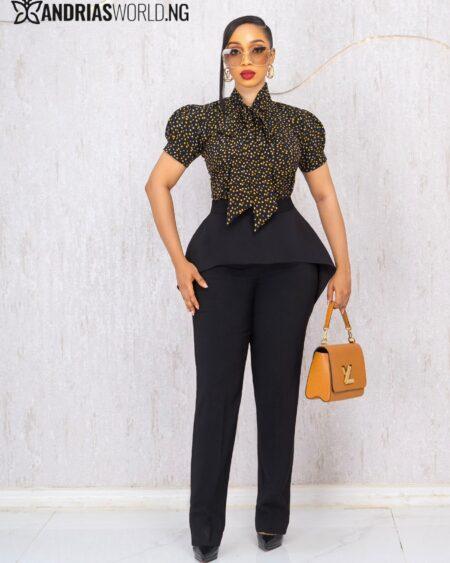 FLORAL TOP AND BLACK TROUSER SET