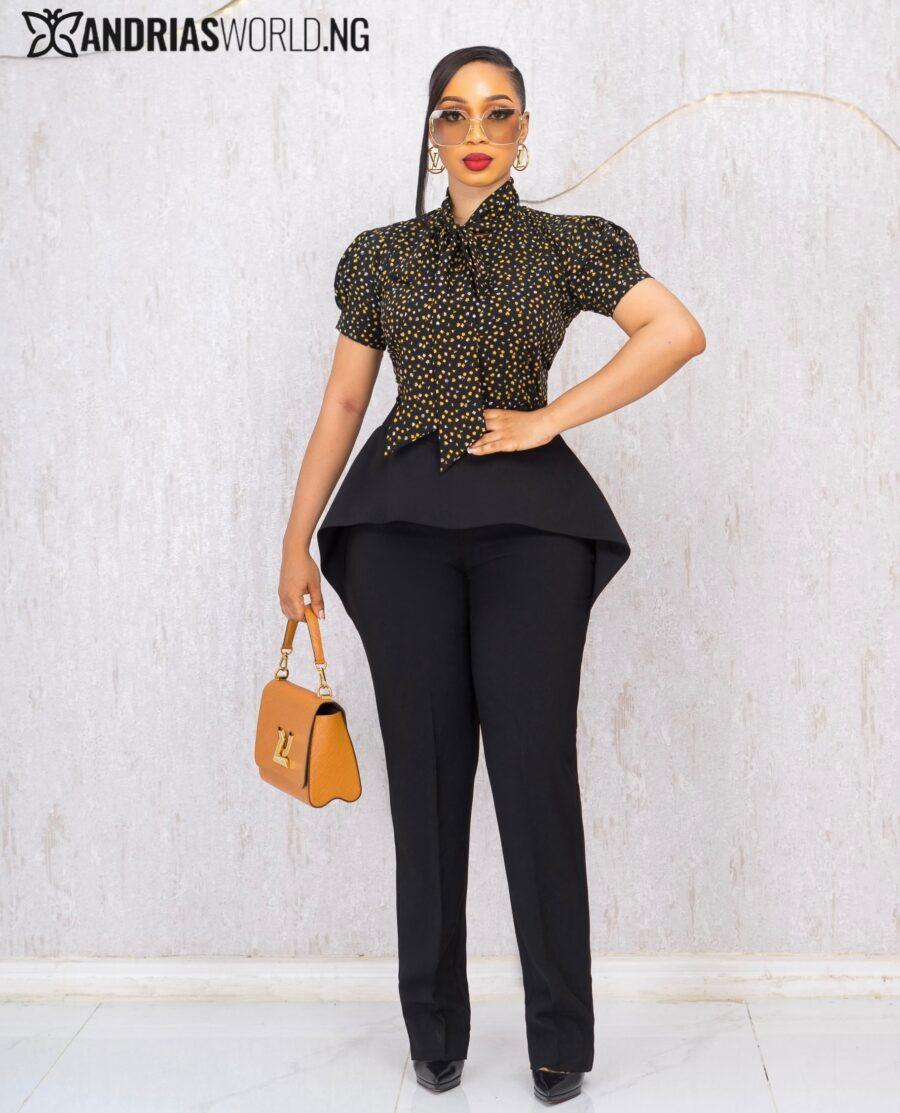 FLORAL TOP AND BLACK TROUSER SET