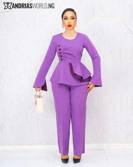 PURPLE PEPLUM TOP AND TROUSER SET