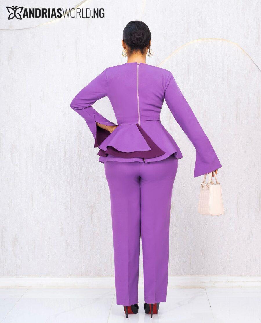 PURPLE PEPLUM TOP AND TROUSER SET