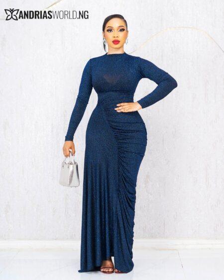 BLUE SHIMMER SIDE RUCHED DRESS