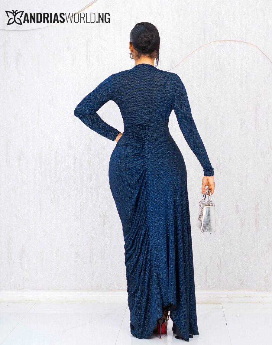BLUE SHIMMER SIDE RUCHED DRESS