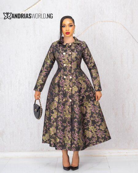 DAMASK DRESS WITH BUTTON