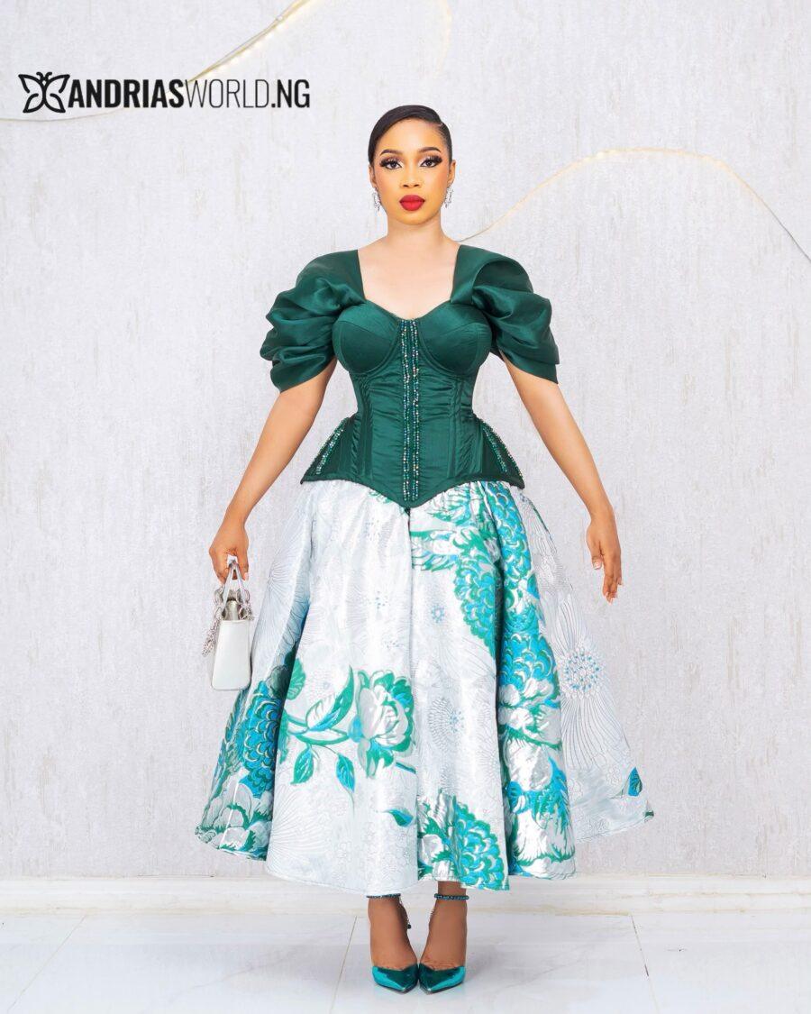 GREEN CORSET AND FLORAL SKIRT SET