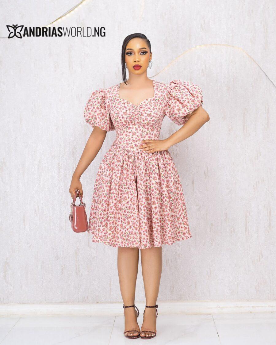 PINK FLORAL PUFFY SKATER DRESS