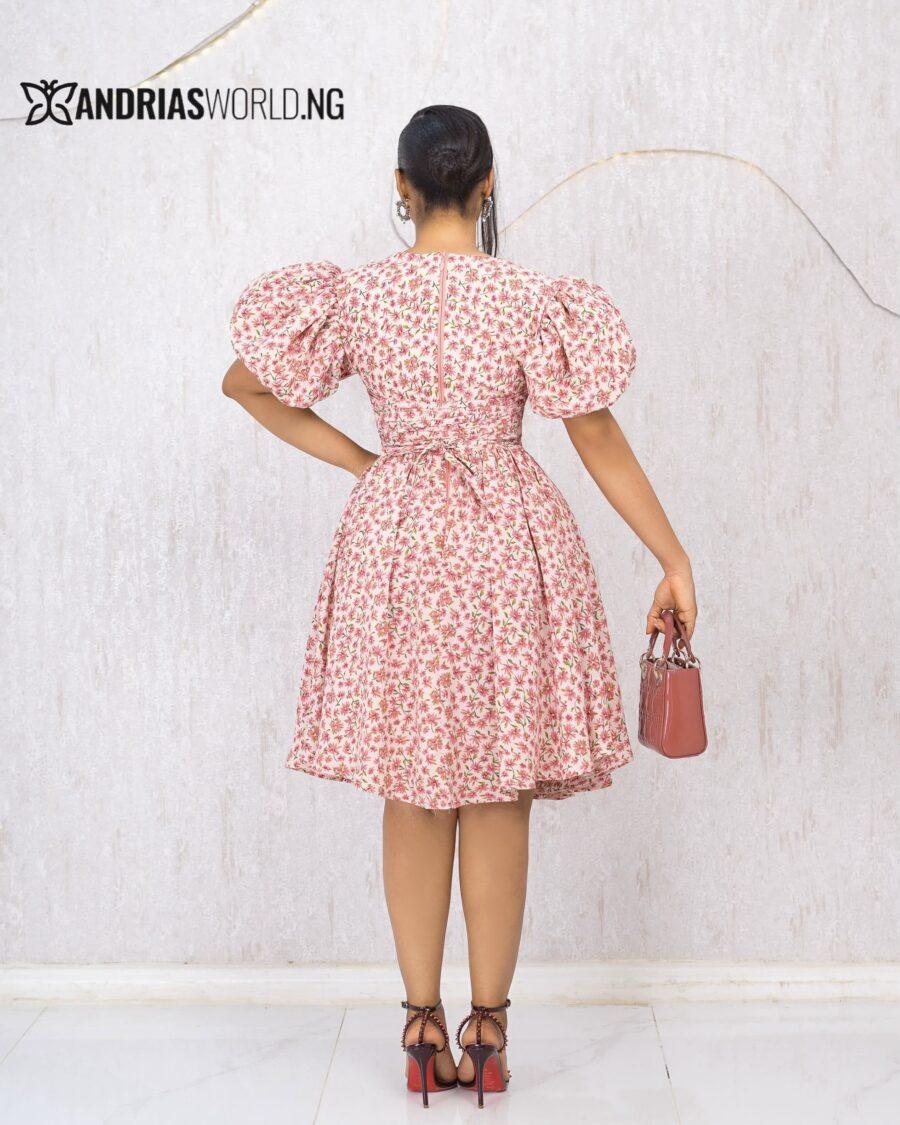 PINK FLORAL PUFFY SKATER DRESS