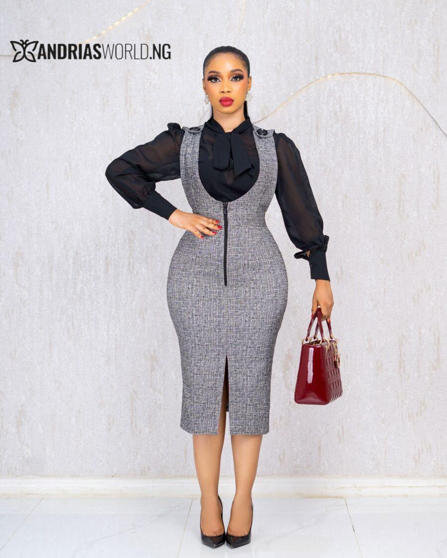 GREY PINAFORE WITH BLACK SHIRT