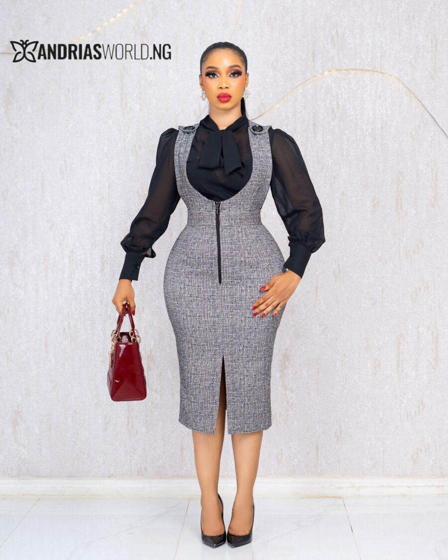 GREY PINAFORE WITH BLACK SHIRT