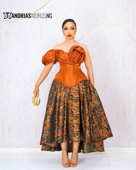 ORANGE RUCHED CORSET TOP WITH DAMASK SKIRT SET