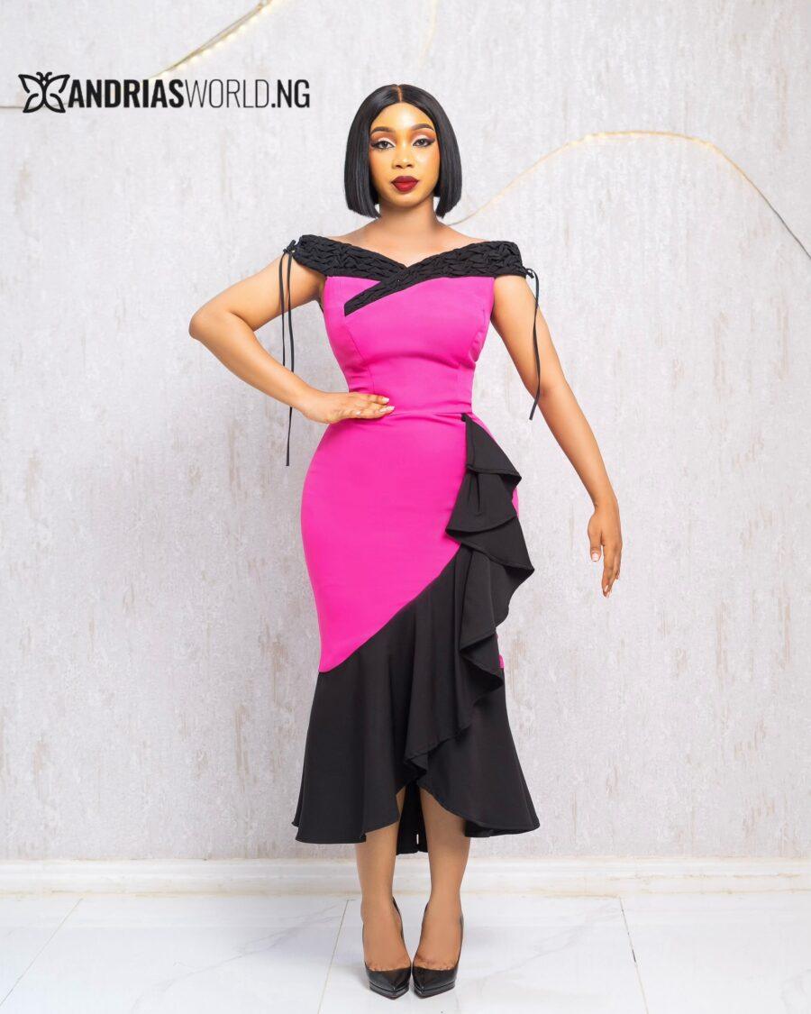 PINK AND BLACK FLARE DRESS