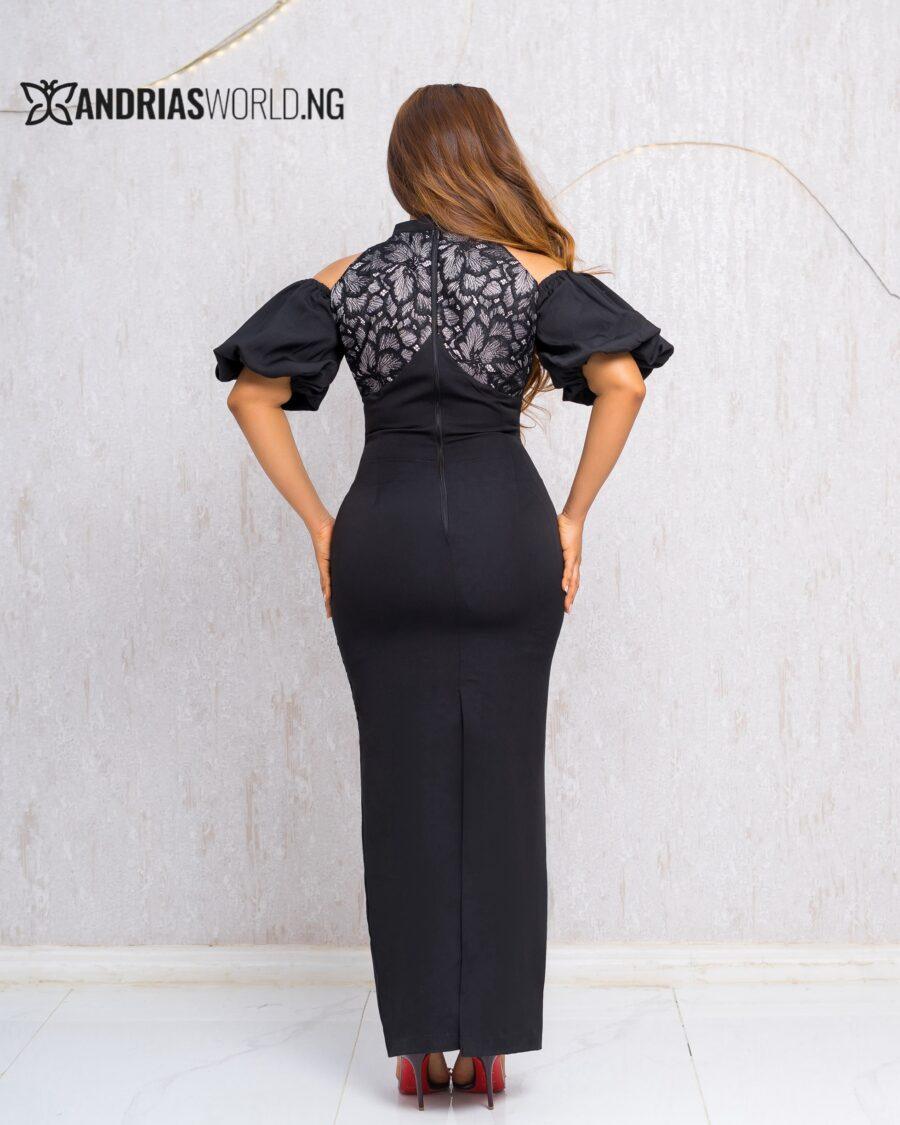 BLACK COLD SHOULDER DRESS WITH LACE