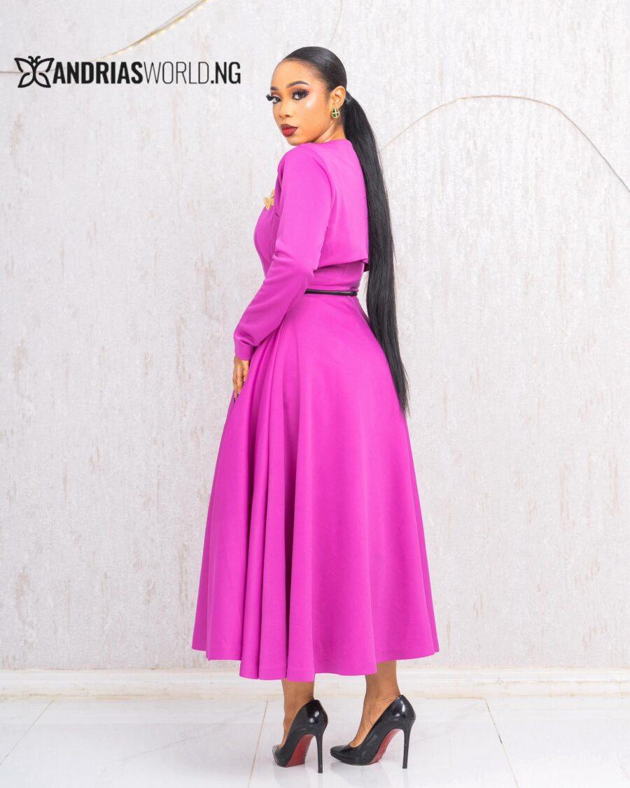 PURPLE BELTED SCUBA DRESS WOTH JACKET