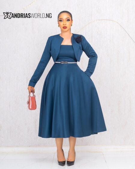 TEAL BELTED SCUBA DRESS WITH JACKET