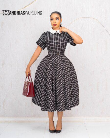 BLACK AND WHITE CHECK TWEED DRESS