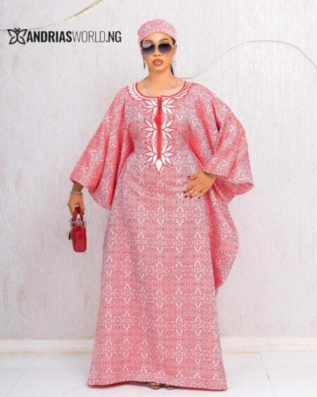 RED DAMASK BUBU DRESS WITH ZARA SCARF