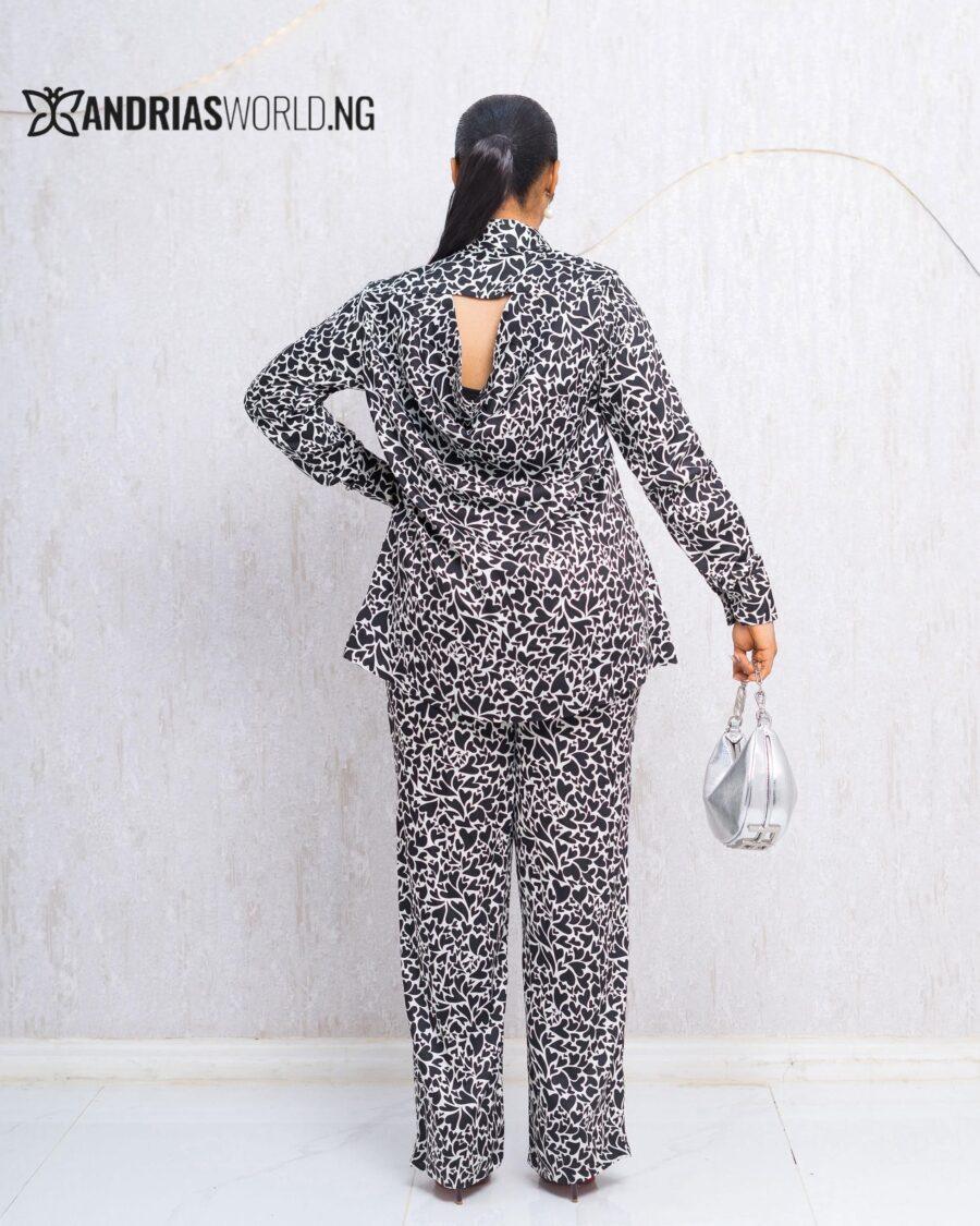BLACK AND WHITE PATTERN TROUSER SET