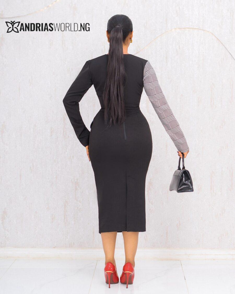 BLACK AND WHITE CHECK MIDI DRESS