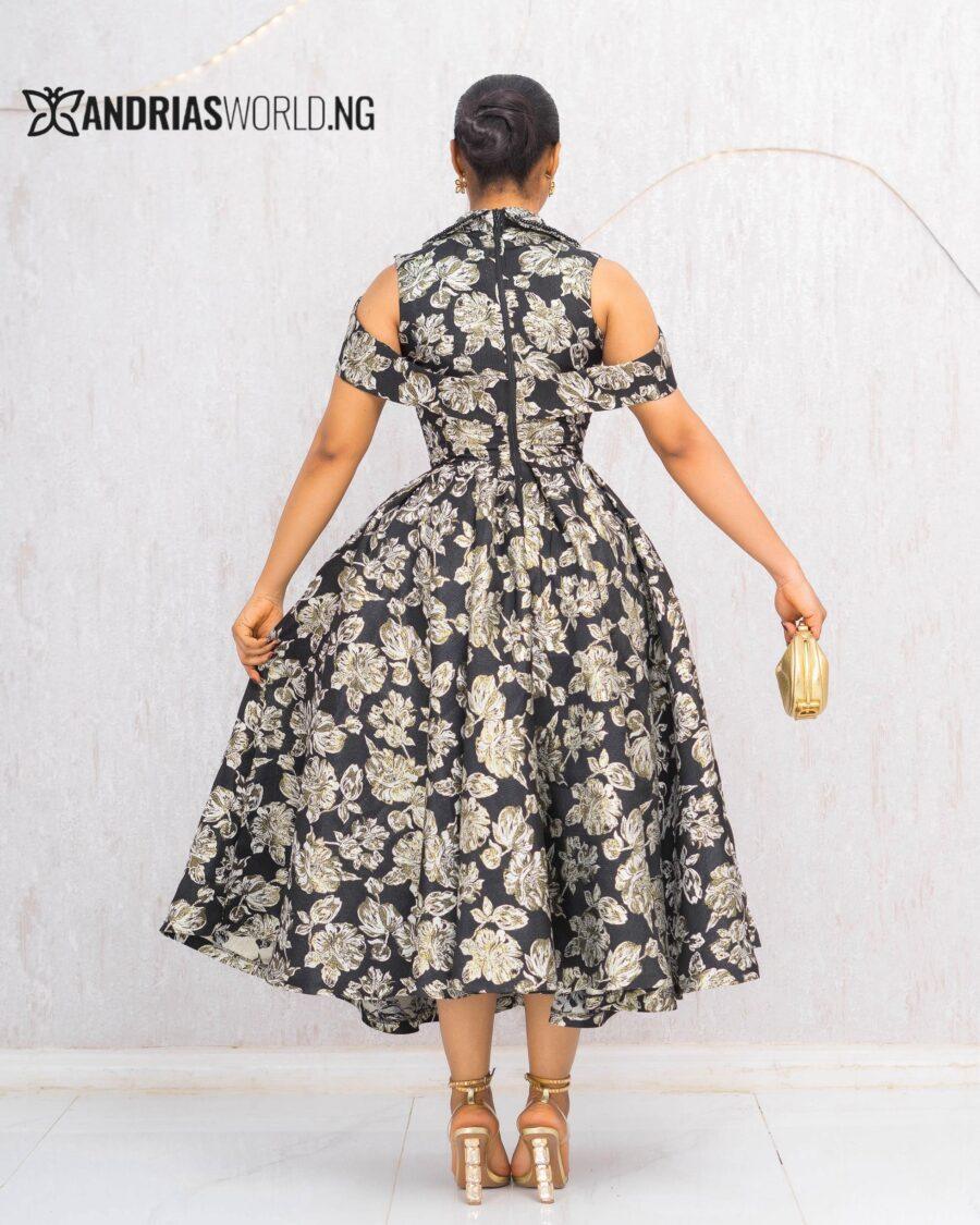 BLACK FLORAL DAMASK SKATER DRESS