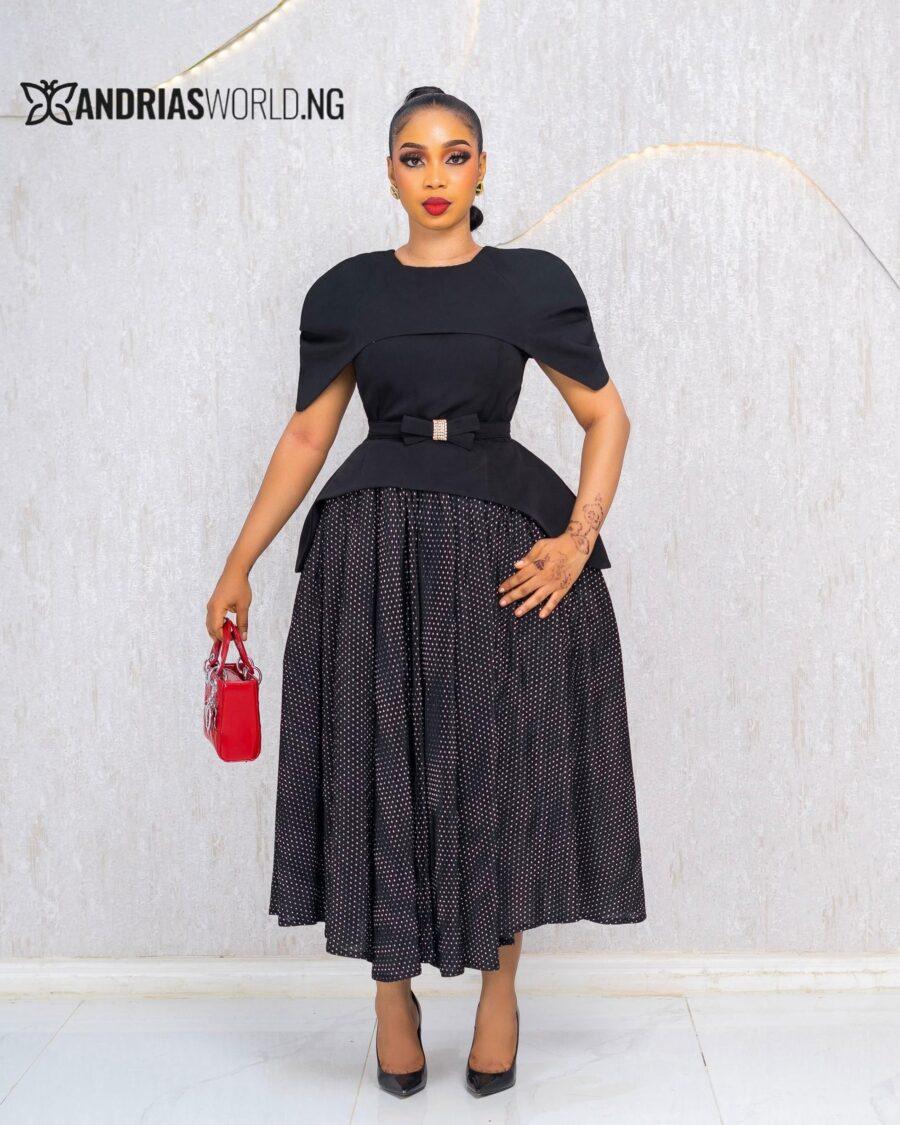 BLACK CRINKLE POLKADOT PRINT DRESS