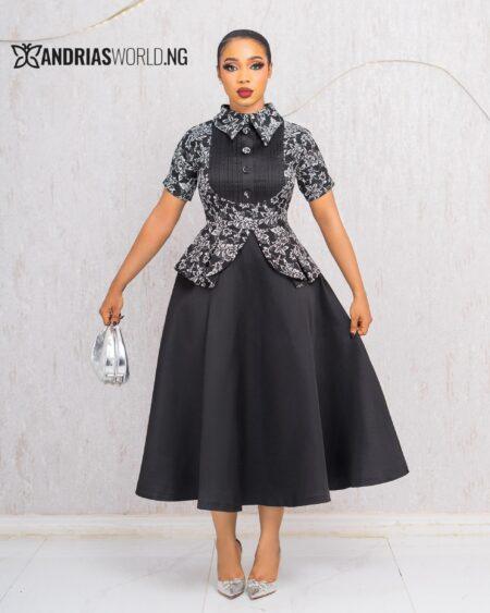 BLACK FLORAL DAMASK SKATER DRESS