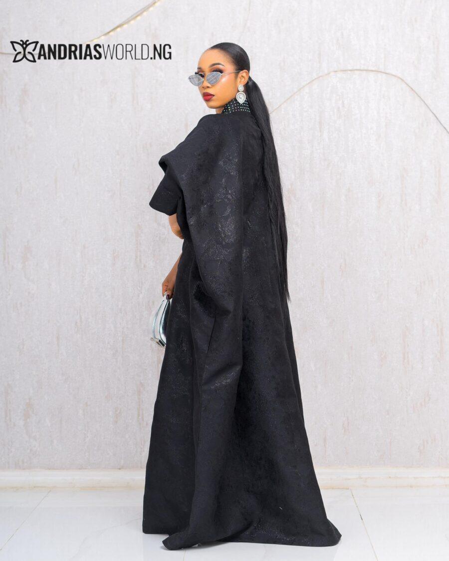BLACK DAMASK BUBU WITH WHITE FLORAL DRESS