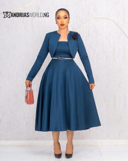 TEAL BELTED SCUBA DRESS WITH JACKET