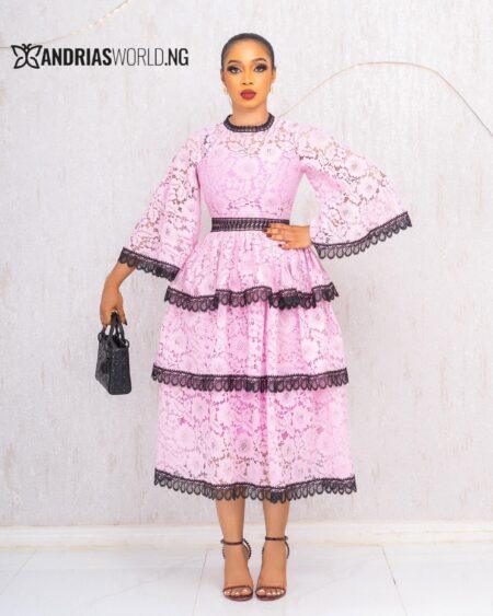 PINK AND BLACK LAYERED LACE DRESS