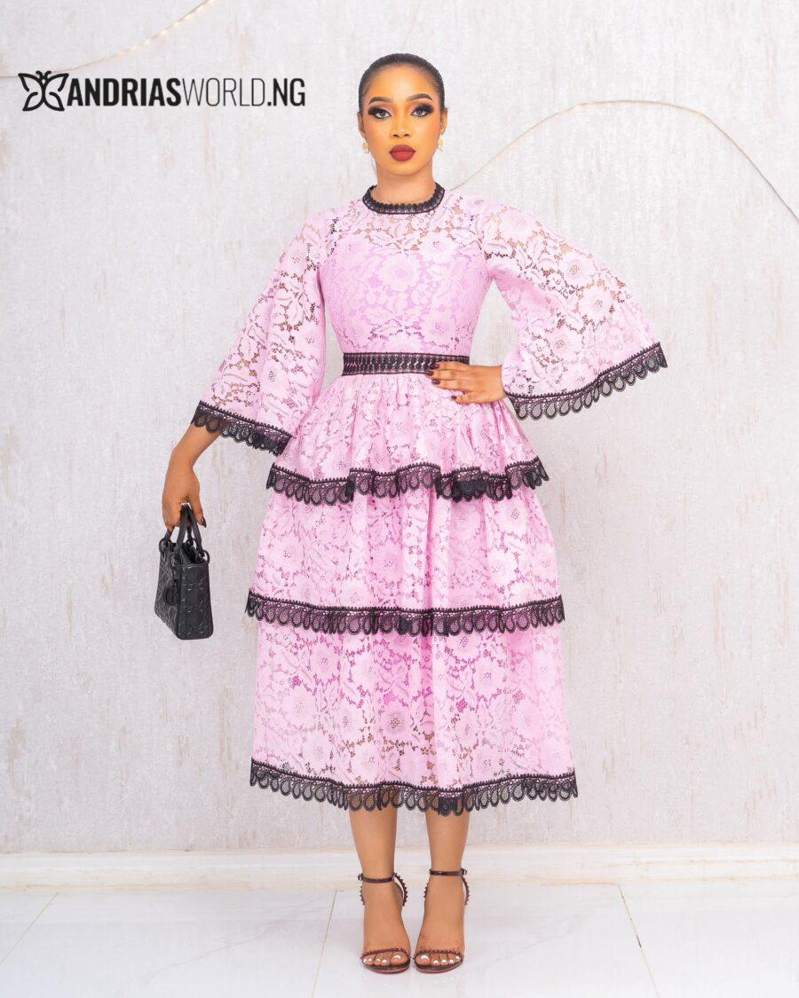 PINK AND BLACK LAYERED LACE DRESS