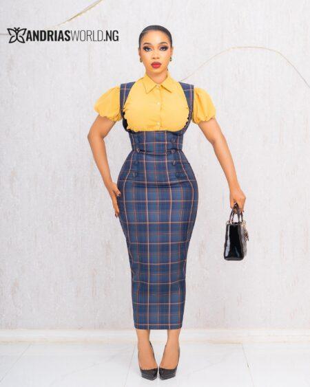 BLUE CHECK PINAFORE WITH YELLOW SHIRT