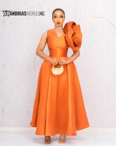 ORANGE MIKADO SKATER DRESS