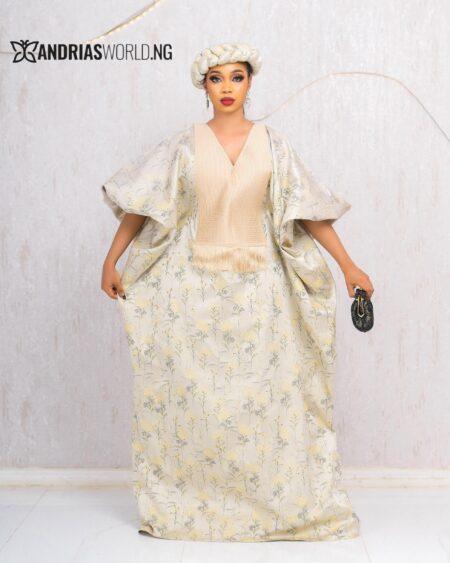 GOLD DAMASK BUBU DRESS WITH ZARA SCARF
