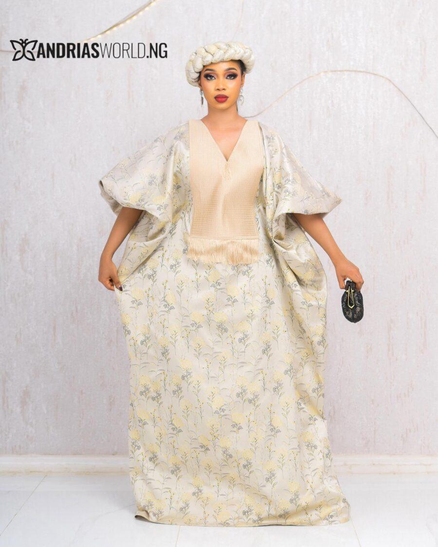 GOLD DAMASK BUBU DRESS WITH ZARA SCARF