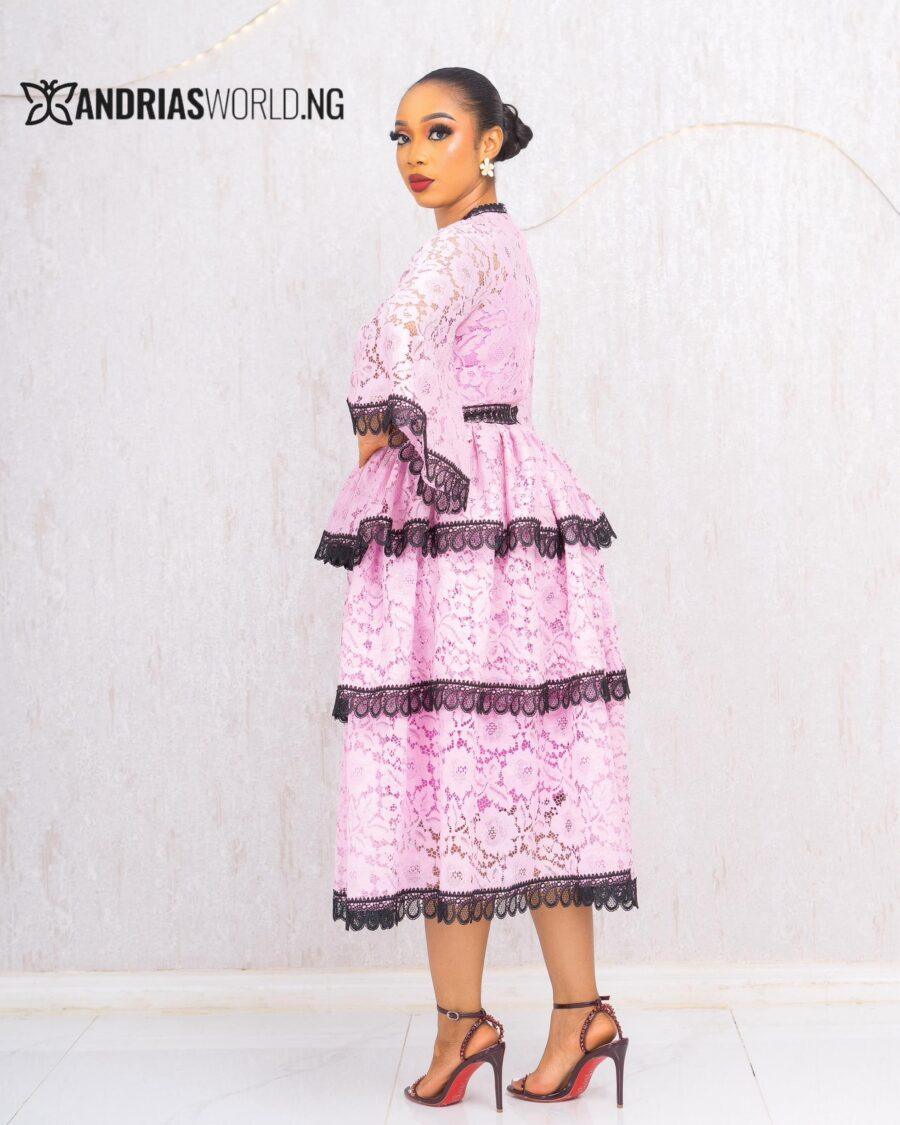 PINK AND BLACK LAYERED LACE DRESS