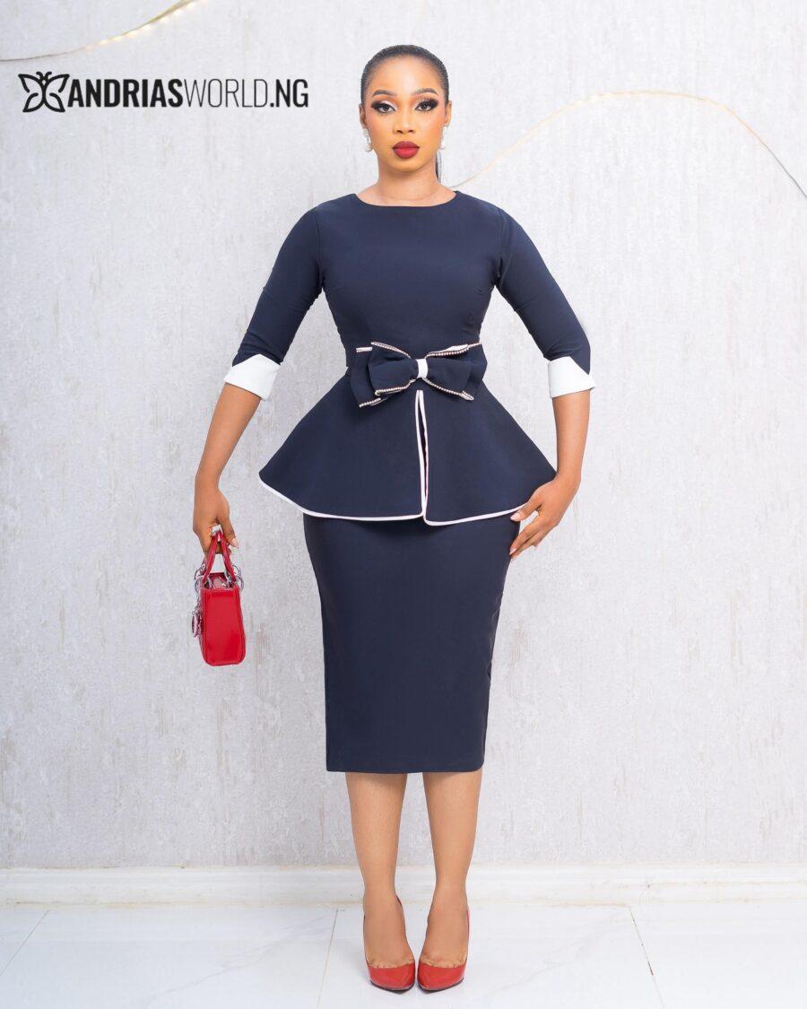 NAVYBLUE STUDDED PEPLUM DREAss