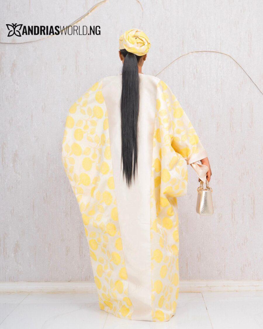YELLOW AND OFF-WHITE DAMASK BUBU WITH ZARA SCARF