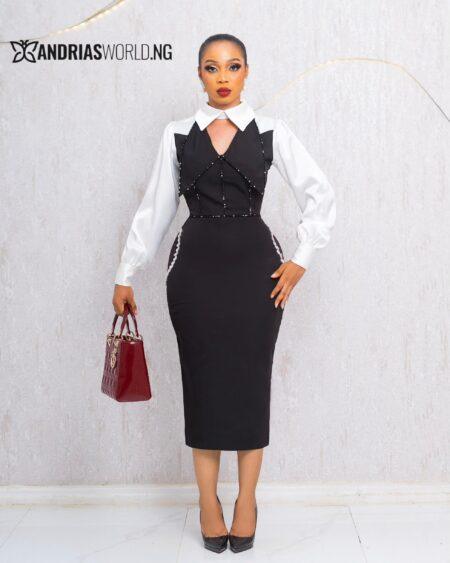BLACK AND WHITE TAILORED STUDDED DRESS