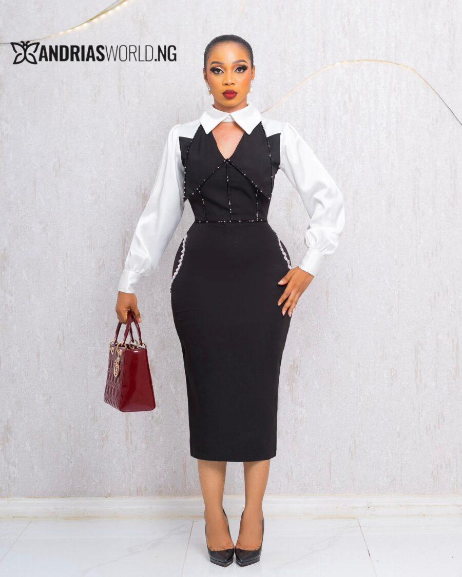BLACK AND WHITE TAILORED STUDDED DRESS