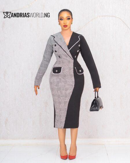 BLACK AND WHITE CHECK MIDI DRESS