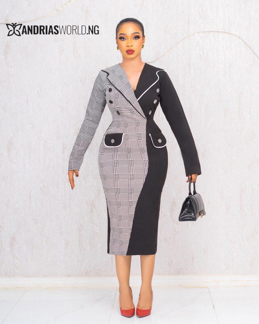 BLACK AND WHITE CHECK MIDI DRESS