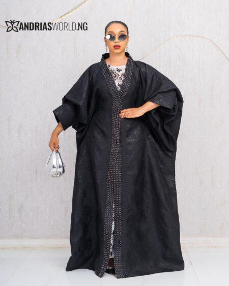 BLACK DAMASK BUBU WITH WHITE FLORAL DRESS