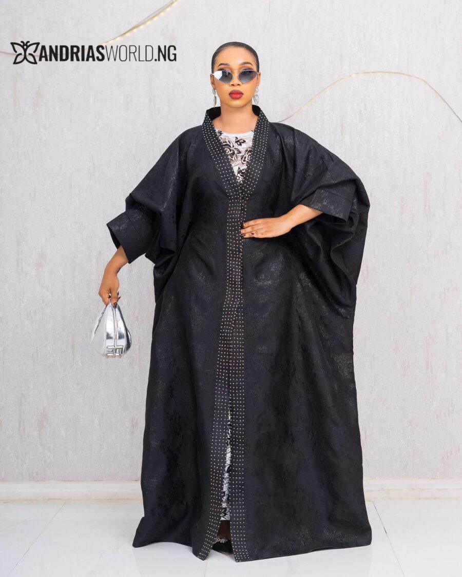 BLACK DAMASK BUBU WITH WHITE FLORAL DRESS
