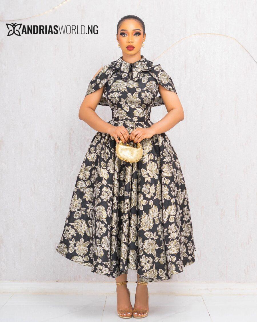 BLACK FLORAL DAMASK SKATER DRESS