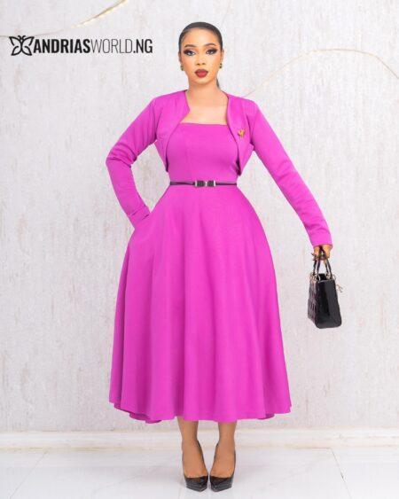 PURPLE BELTED SCUBA DRESS WOTH JACKET