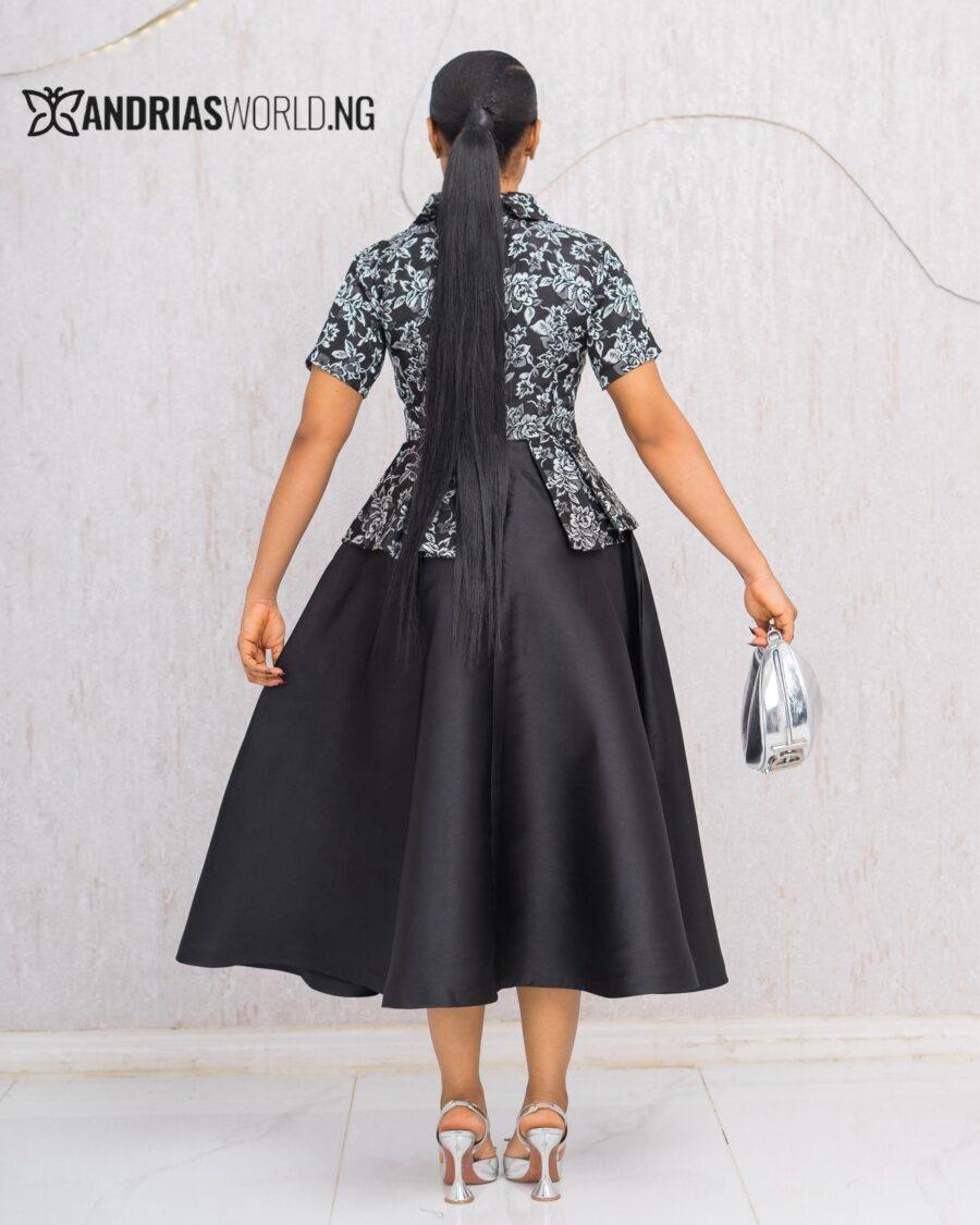 BLACK FLORAL DAMASK SKATER DRESS