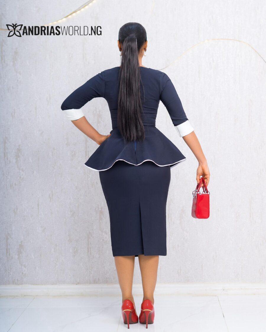 NAVYBLUE STUDDED PEPLUM DREAss