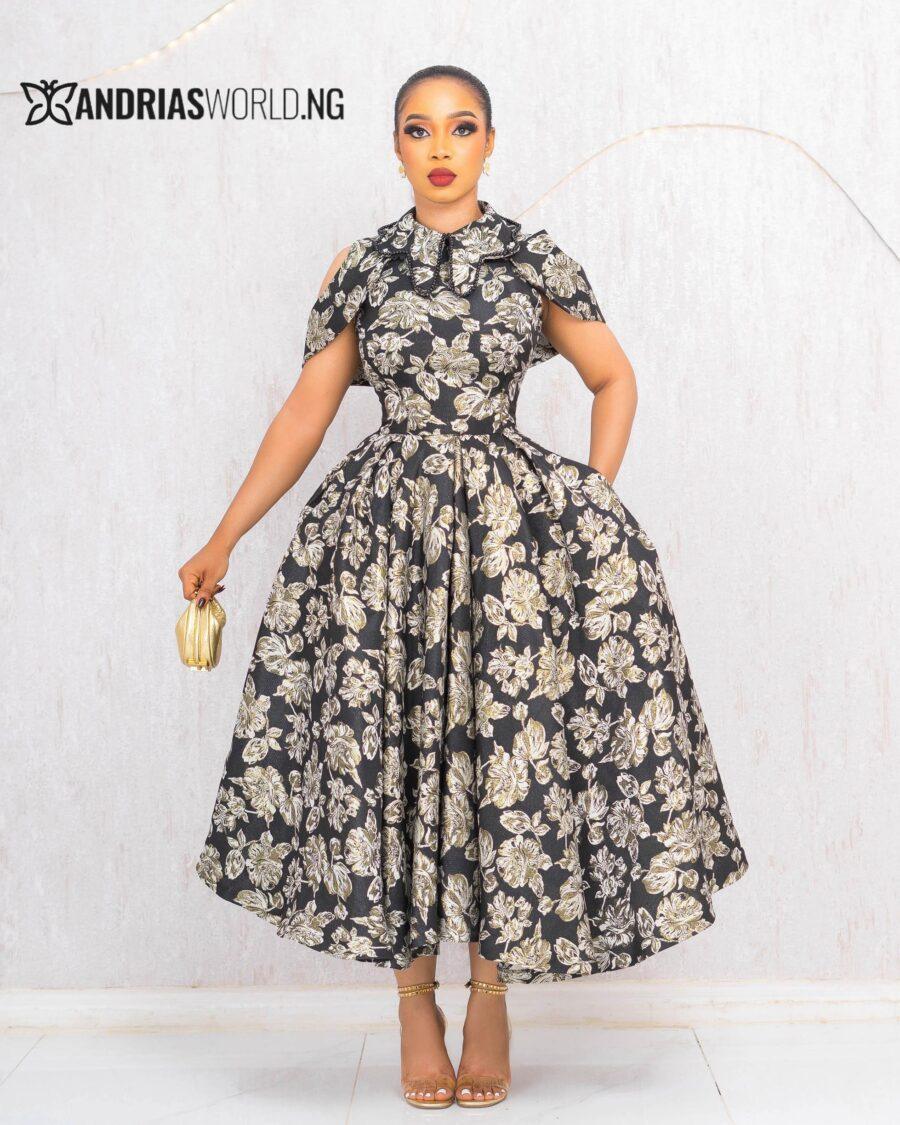 BLACK FLORAL DAMASK SKATER DRESS
