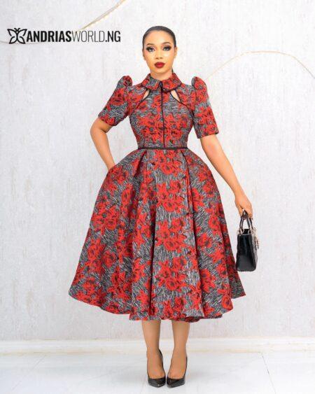 RED DAMASK SKATER DRESS