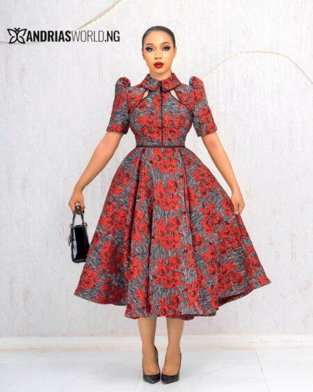 RED DAMASK SKATER DRESS