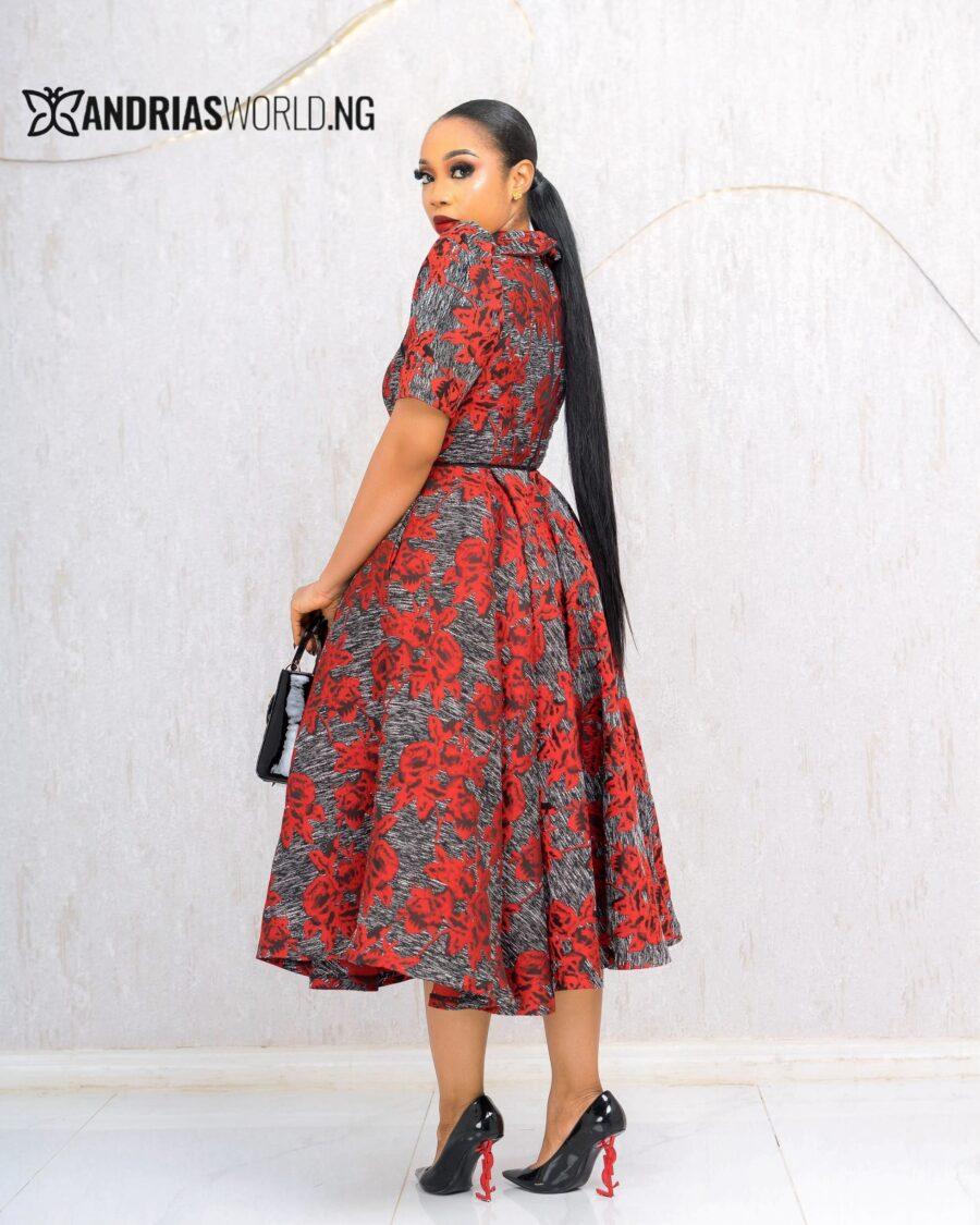 RED DAMASK SKATER DRESS